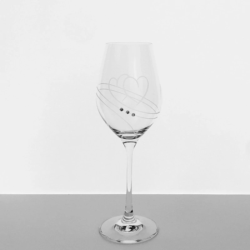 Svadobný pohár Víno 360 ml Swarovski® SRDCIA 2 kusy