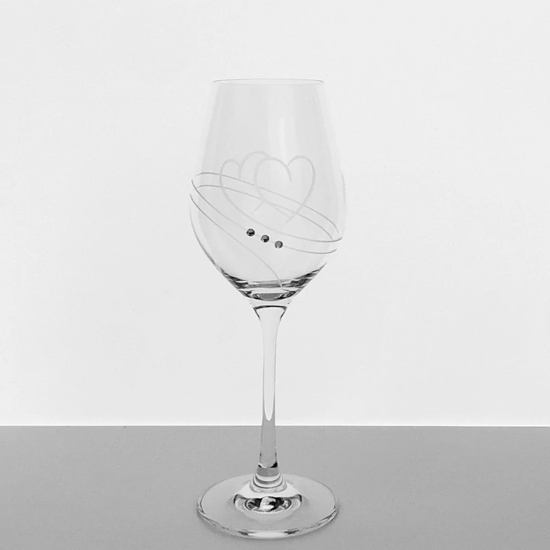 Svadobný pohár Víno 470 ml Swarovski® SRDCIA 2 kusy